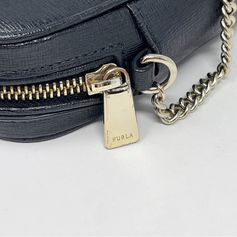 Furla Black Saffiano Leather Camera Crossbody Bag Chain Zipper Top 7x5.5 in - Picture 9 of 15